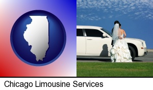 Chicago, Illinois - a white wedding limousine