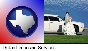 a white wedding limousine in Dallas, TX