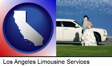 a white wedding limousine in Los Angeles, CA