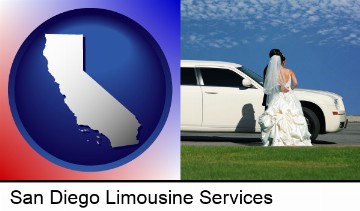a white wedding limousine in San Diego, CA
