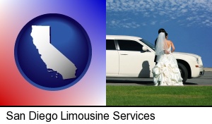 San Diego, California - a white wedding limousine