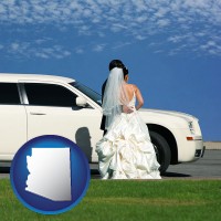 arizona map icon and a white wedding limousine