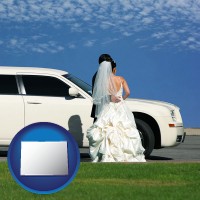 colorado map icon and a white wedding limousine