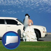 connecticut map icon and a white wedding limousine