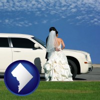 washington-dc map icon and a white wedding limousine