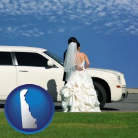 delaware map icon and a white wedding limousine