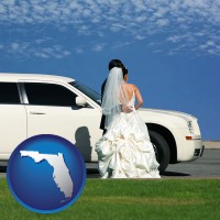 florida map icon and a white wedding limousine