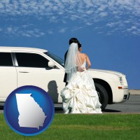 georgia map icon and a white wedding limousine
