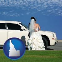idaho map icon and a white wedding limousine