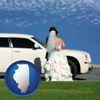illinois map icon and a white wedding limousine