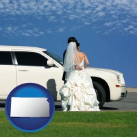 kansas map icon and a white wedding limousine