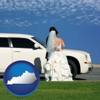 kentucky map icon and a white wedding limousine