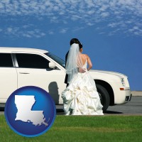 louisiana map icon and a white wedding limousine