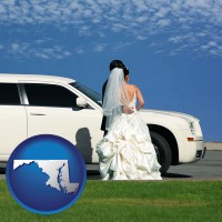 maryland map icon and a white wedding limousine