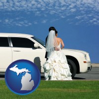 michigan map icon and a white wedding limousine