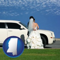 mississippi map icon and a white wedding limousine
