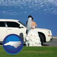 north-carolina map icon and a white wedding limousine