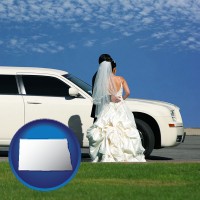 north-dakota map icon and a white wedding limousine