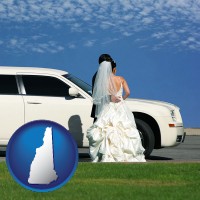 new-hampshire map icon and a white wedding limousine