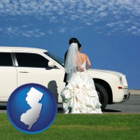 new-jersey map icon and a white wedding limousine