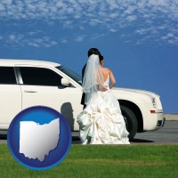 ohio map icon and a white wedding limousine
