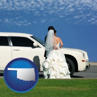 oklahoma map icon and a white wedding limousine