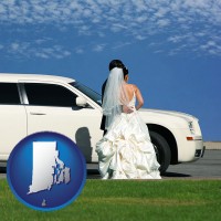 rhode-island map icon and a white wedding limousine