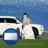 south-dakota map icon and a white wedding limousine