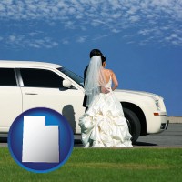 utah map icon and a white wedding limousine