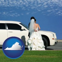 virginia map icon and a white wedding limousine