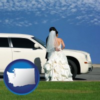 washington map icon and a white wedding limousine