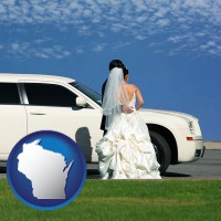 wisconsin map icon and a white wedding limousine