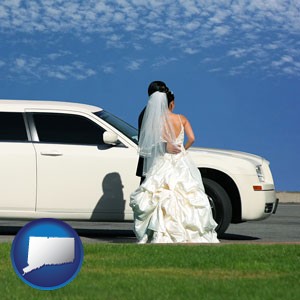 a white wedding limousine - with Connecticut icon