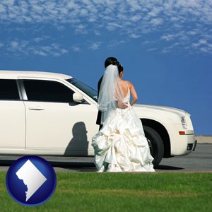 a white wedding limousine - with Washington, DC icon