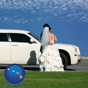 a white wedding limousine - with Hawaii icon