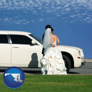 a white wedding limousine - with Maryland icon
