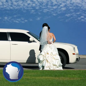 a white wedding limousine - with Wisconsin icon