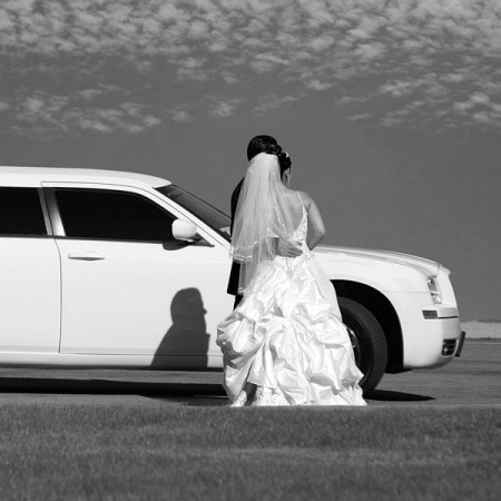 a white wedding limousine