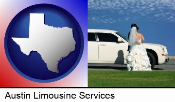 a white wedding limousine in Austin, TX