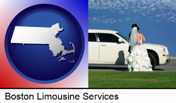 a white wedding limousine in Boston, MA