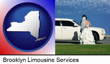 a white wedding limousine in Brooklyn, NY