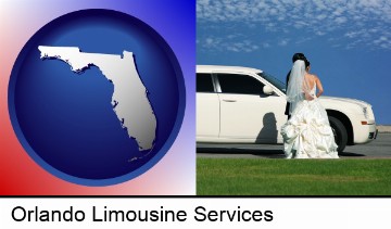 a white wedding limousine in Orlando, FL