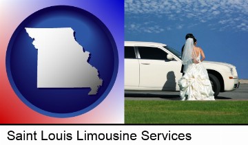 a white wedding limousine in Saint Louis, MO