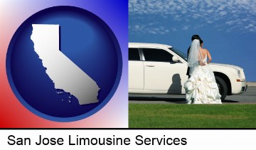 a white wedding limousine in San Jose, CA